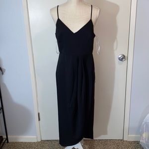 Lulus Reinette Pleated Tulip Split Midi Calf Length Dress Black Women Large